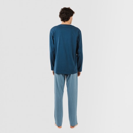 Pijama largo algodón hombre Kristoff azul marino