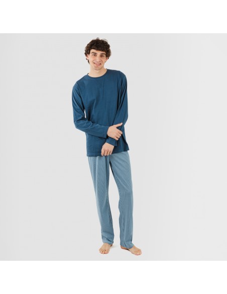 Pijama largo algodón hombre Kristoff azul marino