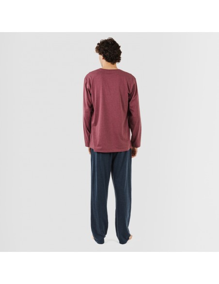 Pijama largo hombre con botones burdeos - marino