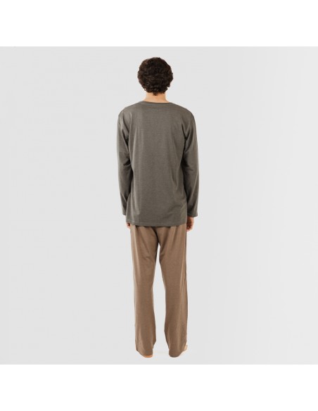 Pijama largo hombre con botones petroleo - marron
