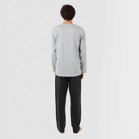 Pijama largo hombre con botones perla - marengo