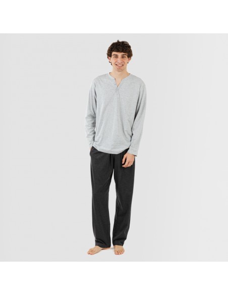 Pijama largo hombre con botones perla - marengo