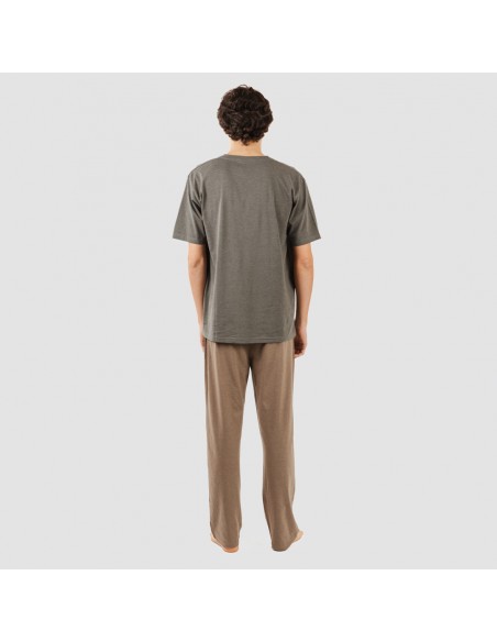 Pijama largo hombre de manga corta con botón petroleo - marron