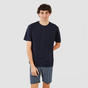 Pijama corto algodón hombre Raya Galileo azul marino