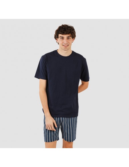 Pijama corto algodón hombre Raya Galileo azul marino