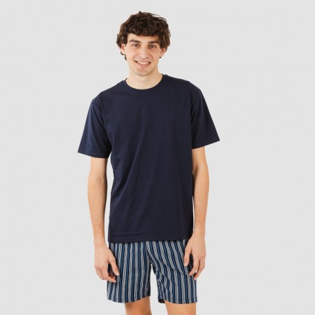 Pijama corto algodón hombre Raya Galileo azul marino