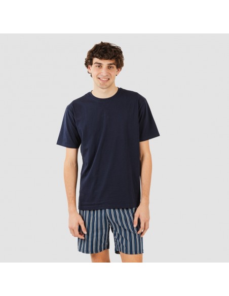 Pijama corto algodón hombre Raya Galileo azul marino