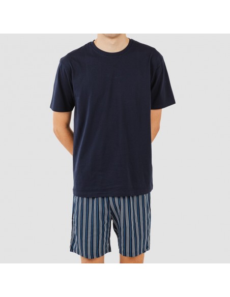 Pijama corto algodón hombre Raya Galileo azul marino