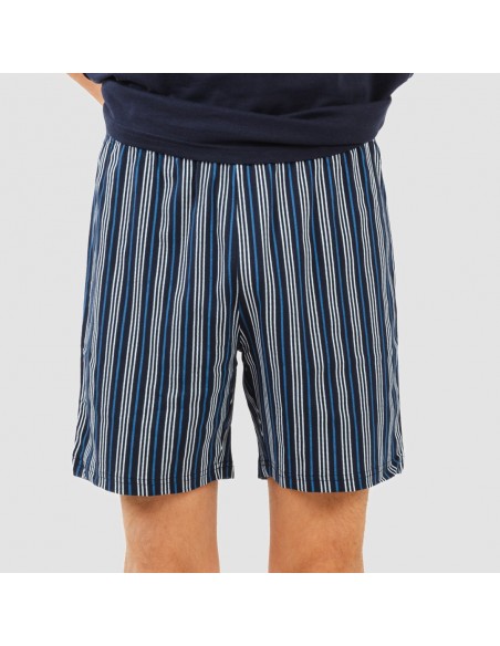 Pijama corto algodón hombre Raya Galileo azul marino