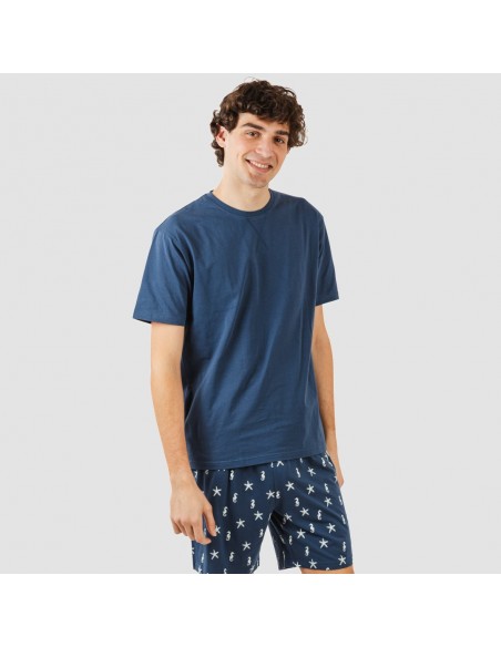 Pijama corto algodón hombre Aaron azul marino