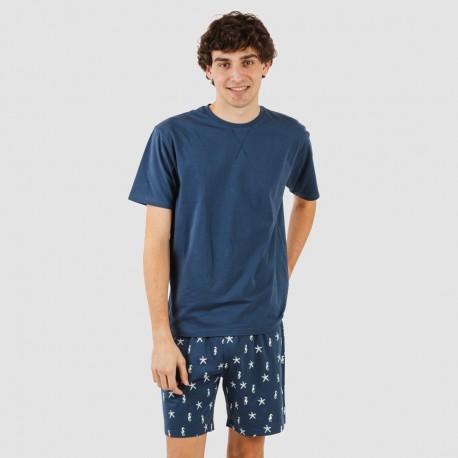 Pijama corto algodón hombre Aaron azul marino
