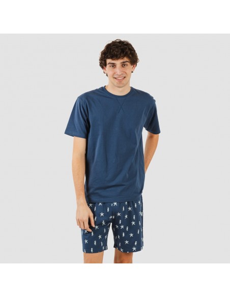 Pijama corto algodón hombre Aaron azul marino