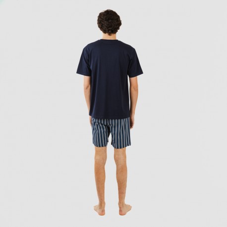 Pijama corto algodón hombre Raya Galileo azul marino