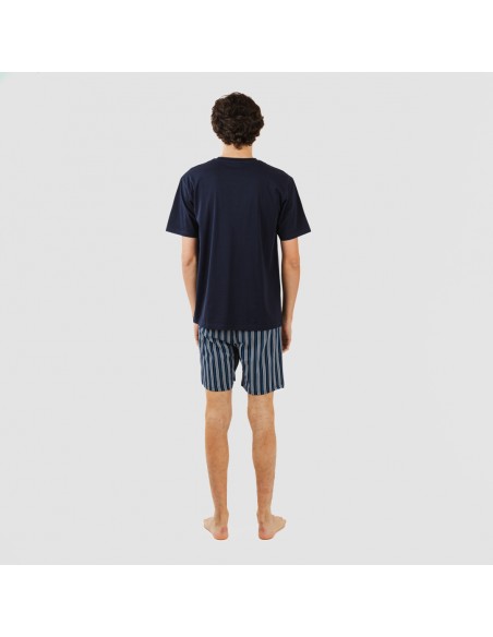 Pijama corto algodón hombre Raya Galileo azul marino