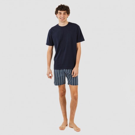 Pijama corto algodón hombre Raya Galileo azul marino