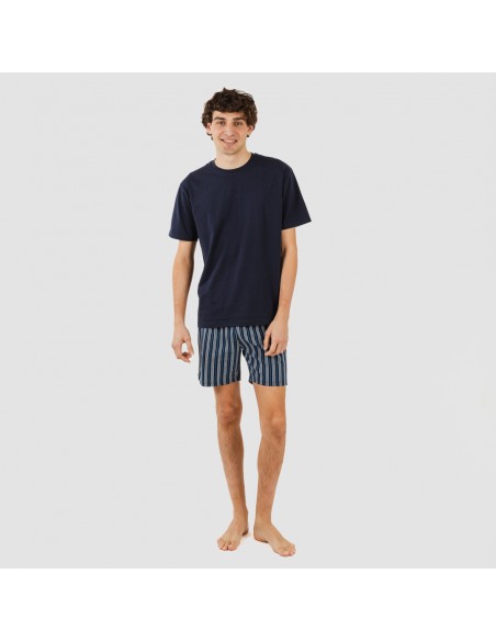 Pijama corto algodón hombre Raya Galileo azul marino