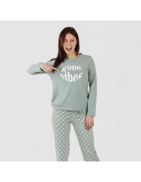 Pijama largo algodón Irati verde caceria