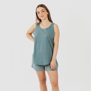 Pijama corto algodón Tiara verde azulado
