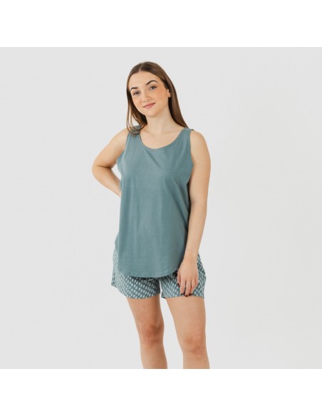 Pijama corto algodón Tiara verde azulado