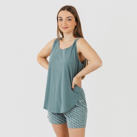 Pijama corto algodón Tiara verde azulado