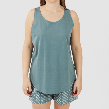 Pijama corto algodón Tiara verde azulado