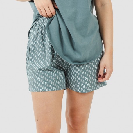 Pijama corto algodón Tiara verde azulado