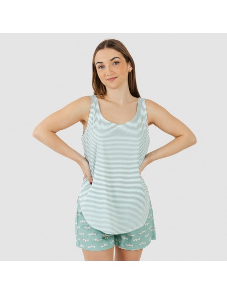 Pijama corto algodón Ponder verde azulado