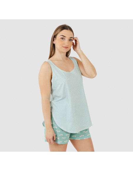 Pijama corto algodón Ponder verde azulado