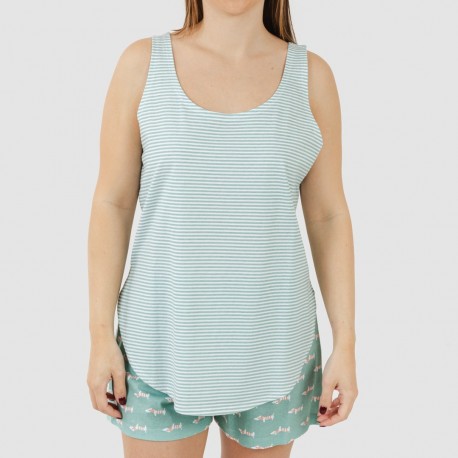 Pijama corto algodón Ponder verde azulado