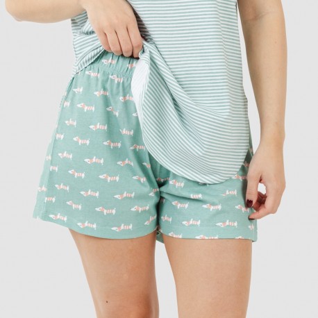 Pijama corto algodón Ponder verde azulado