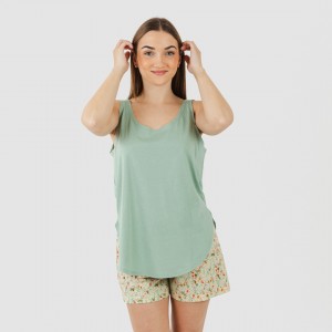 Pijama corto algodón Pamela verde 2