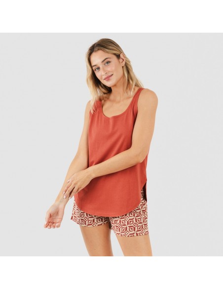 Pijama corto algodón Corinto teja