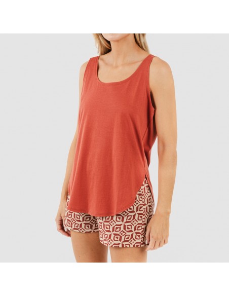 Pijama corto algodón Corinto teja