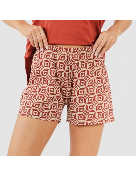Pijama corto algodón Corinto teja