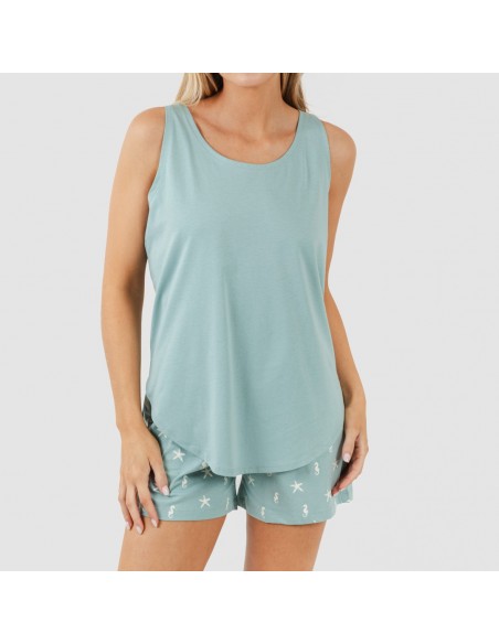 Pijama corto algodón Aaron verde azulado