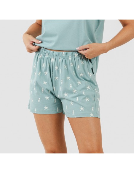 Pijama corto algodón Aaron verde azulado