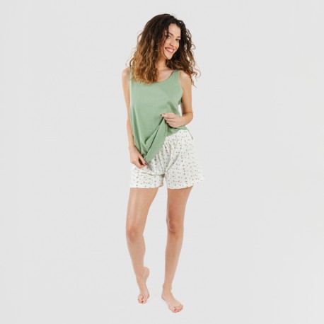 Pijama corto algodón Nevada verde