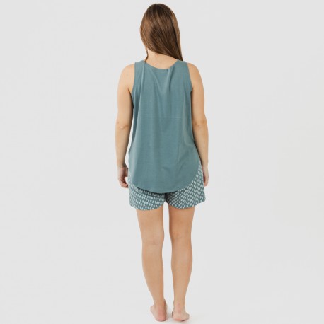 Pijama corto algodón Tiara verde azulado