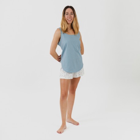 Pijama corto algodón Inés indigo
