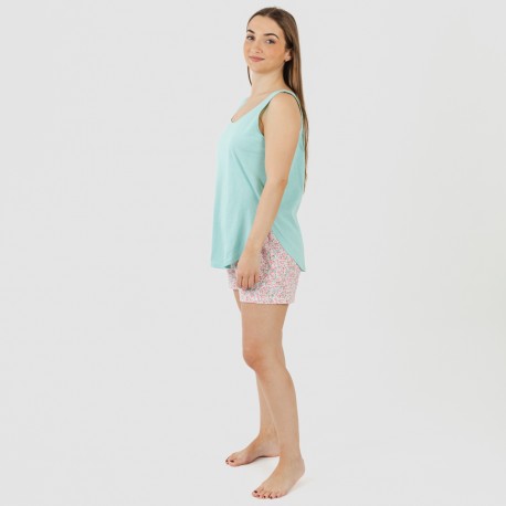 Pijama corto algodón Salima verde agua
