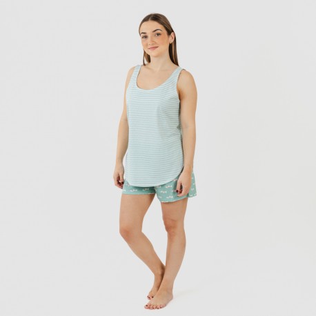 Pijama corto algodón Ponder verde azulado
