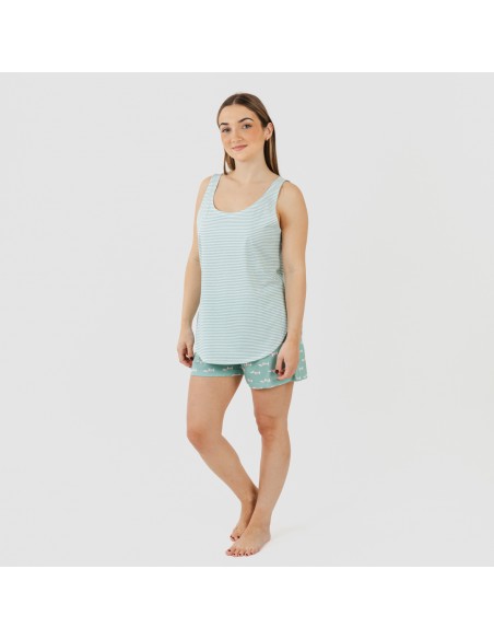 Pijama corto algodón Ponder verde azulado