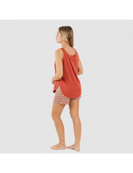 Pijama corto algodón Corinto teja