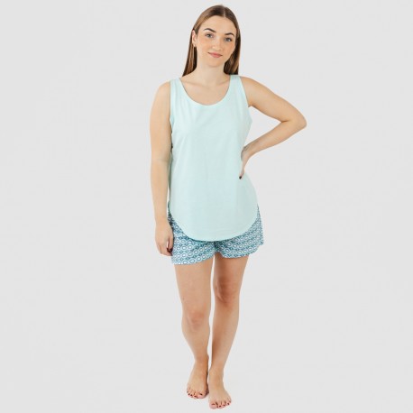 Pijama corto algodón Galieni verde azulado