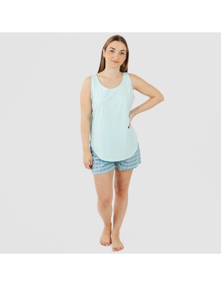 Pijama corto algodón Galieni verde azulado
