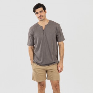 Pijama corto hombre con botones topo arena 2