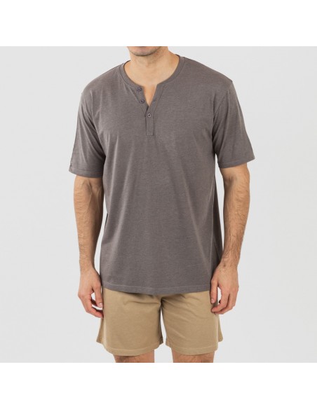 Pijama corto hombre con botones topo arena