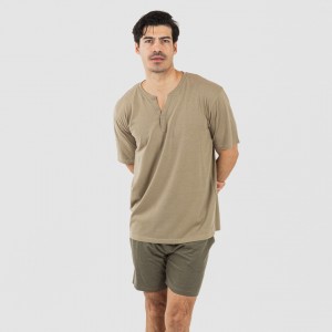 Pijama corto hombre con botones verde cacería - verde oscuro