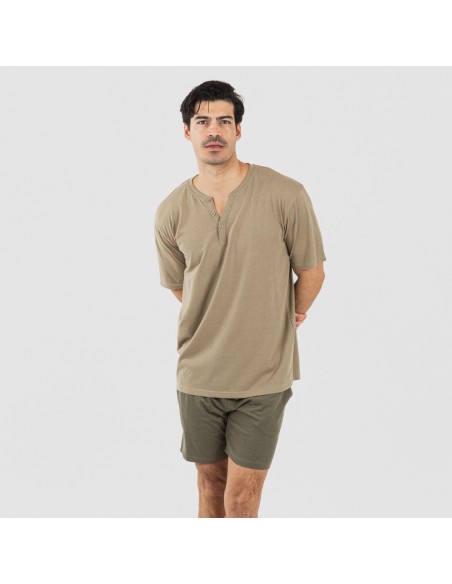 Pijama corto hombre con botones verde cacería - verde oscuro