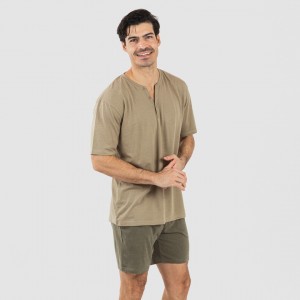 Pijama corto hombre con botones verde cacería - verde oscuro 2